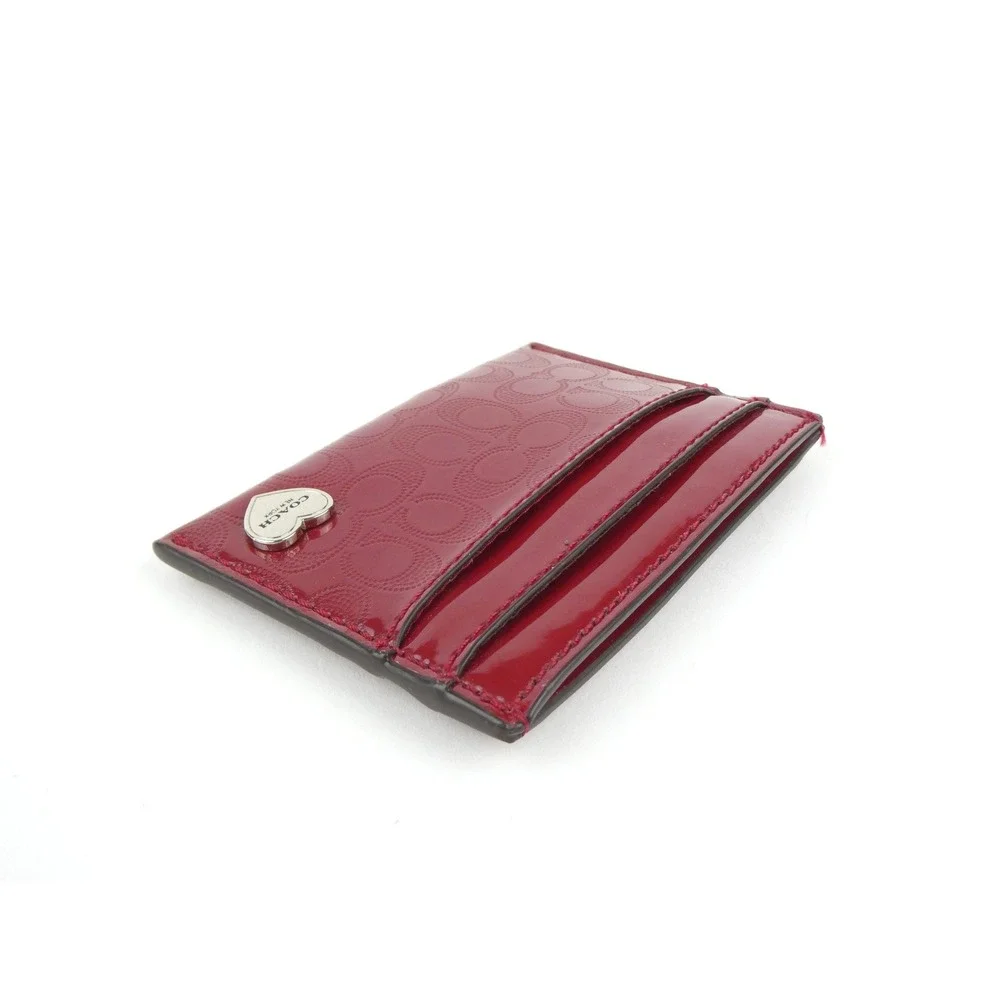 Coach‎ Signature Perforated Embossed Red Liquid Gloss Card Case
